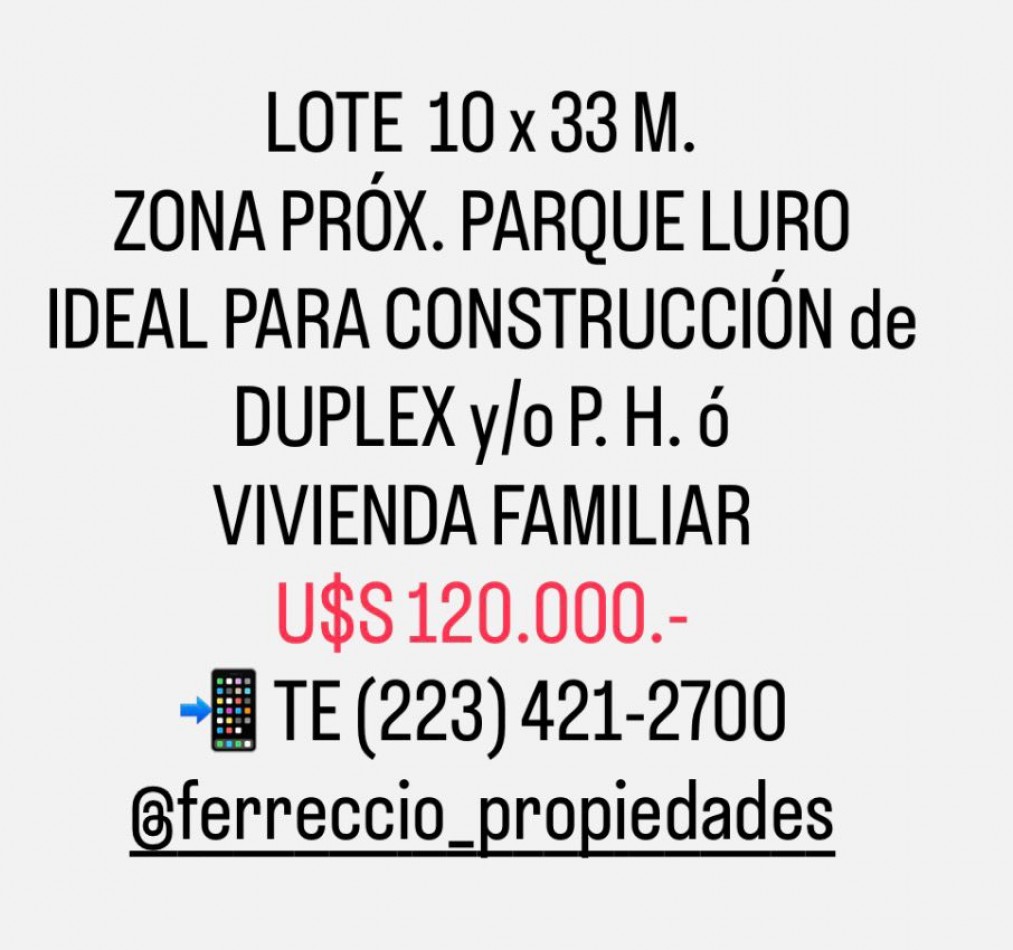 Lote Parque Luro de 10 x 33 mts